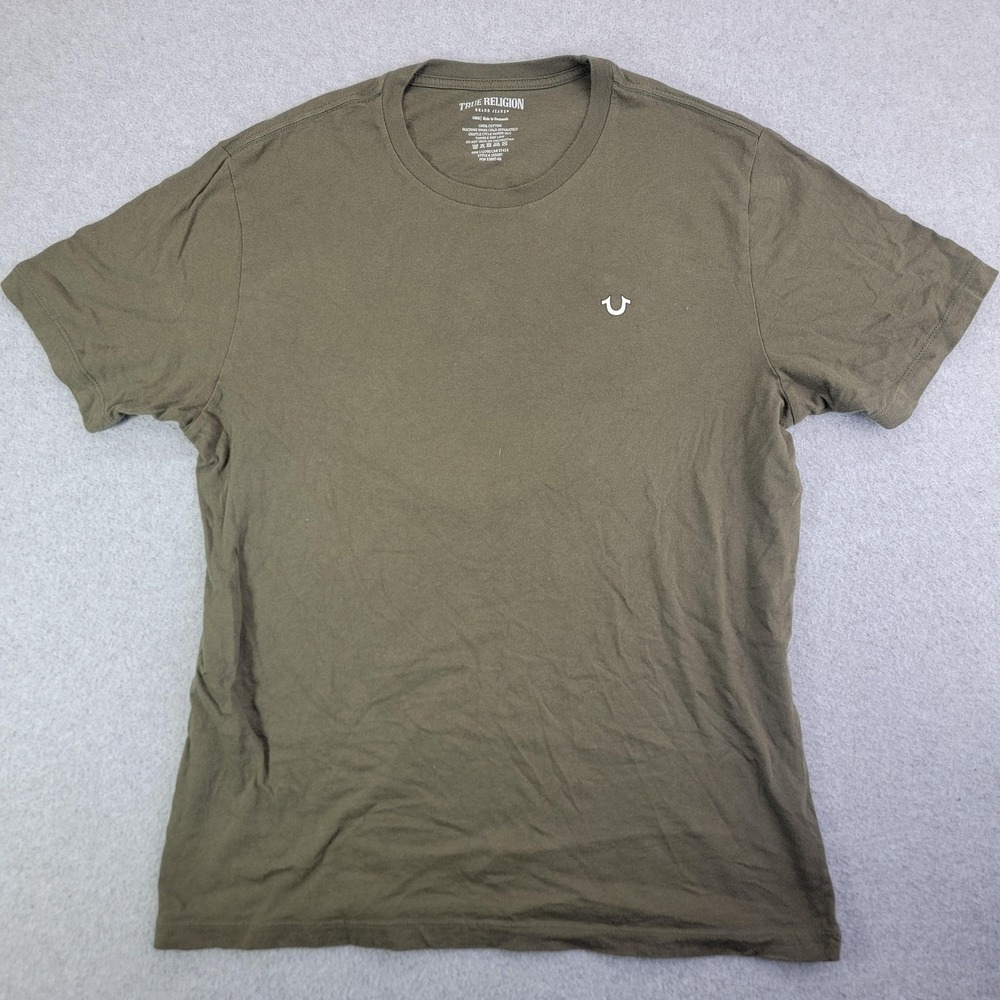 True Religion Brand Jeans Shirt Mens Large Green Buddha Guitar Graphic Tee
